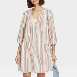 Knox Rose Long Sleeve Vertical Stripe Apron/Shift Dress